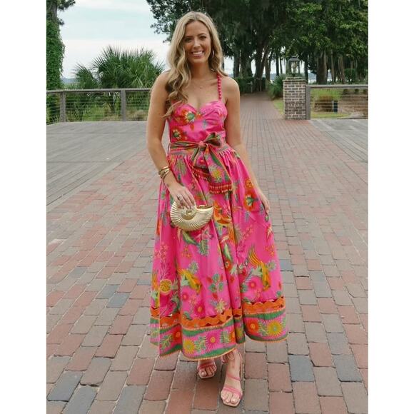 FARM Rio Dresses & Skirts - FARM RIO Delicate Fruit Garden Pink Midi Dress Size Small New